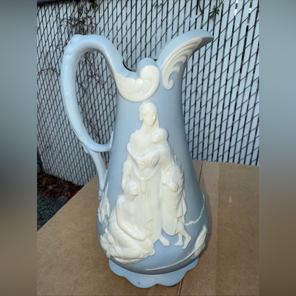 Naomi and Her Daughters Elegant Blue and Cream Ceramic Pitcher
